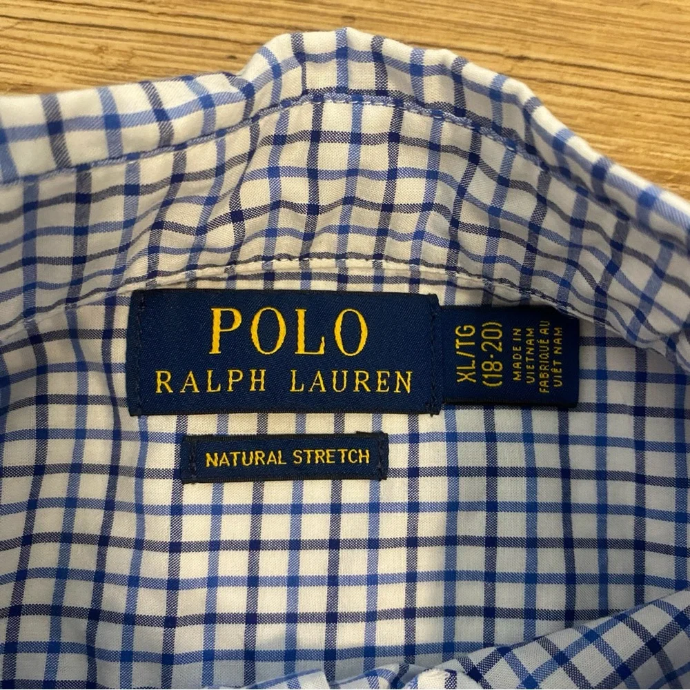 Polo Ralph Lauren Big Kid Blue/White Check long sleeve dress shirt Size XL 18-20
